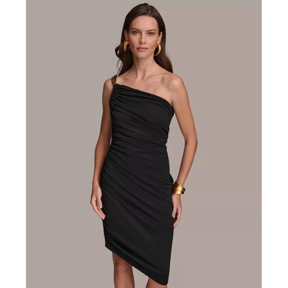 Donna Karan New York Women's Chic Soft and stretchy Ruched Midi Dress Black 14 - Picture 1 of 10